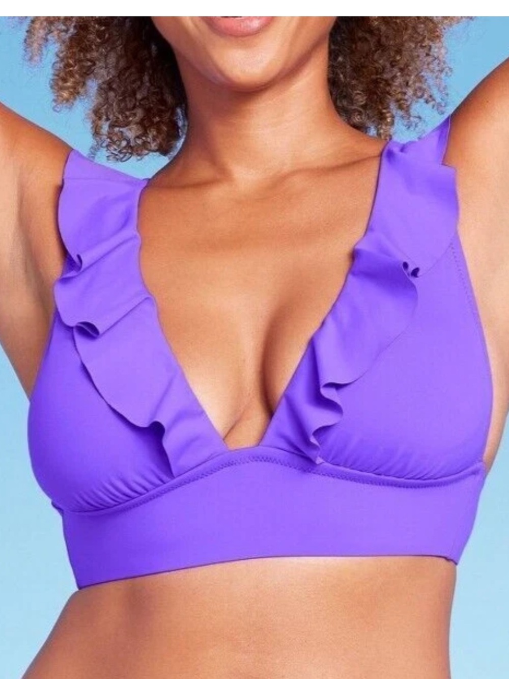 Kona Sol Women’s Purple Bikini Top Ruffle Longline Triangle NWT Size XL